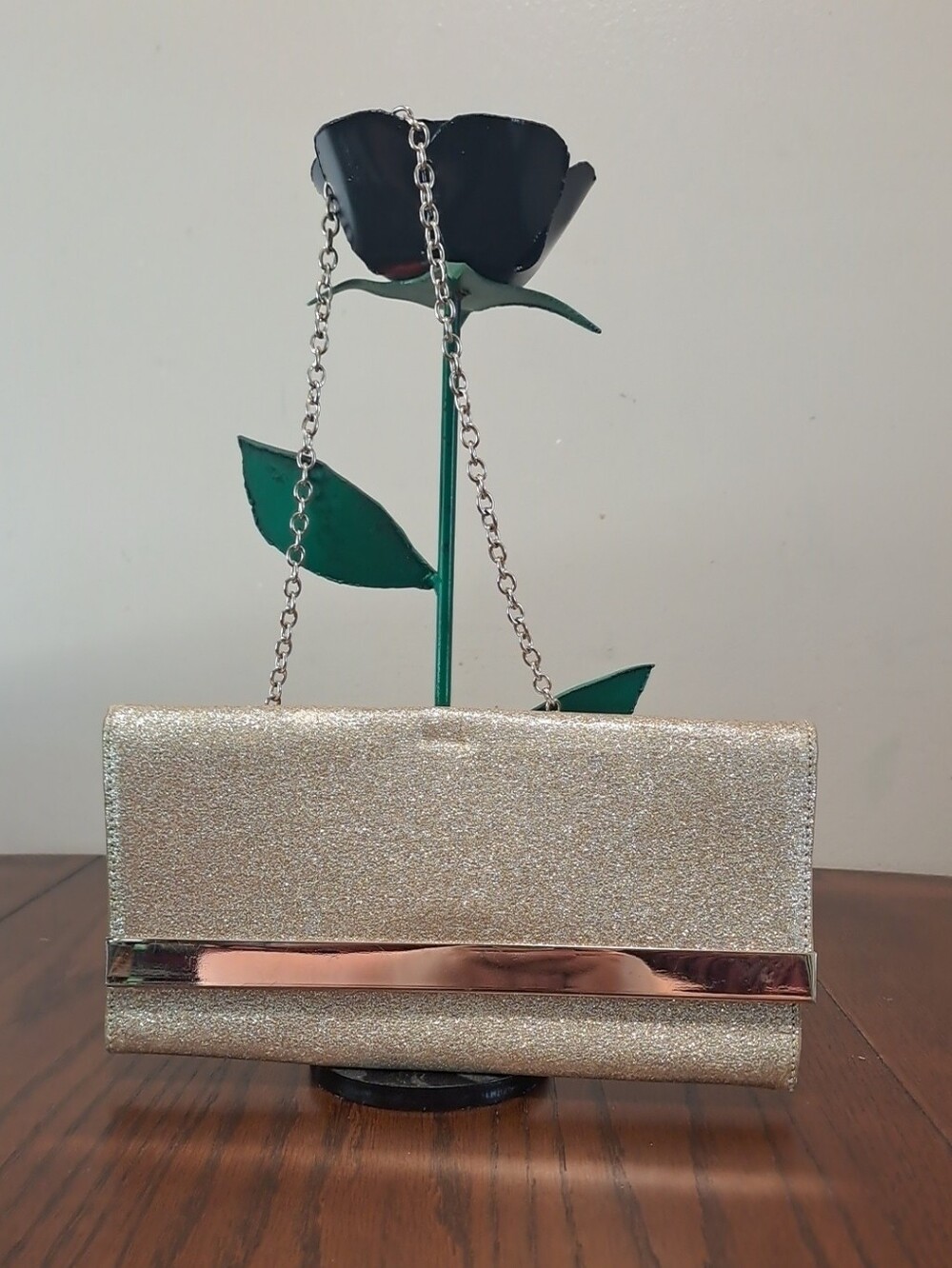 Aldo Champagne Gold Glitter Chain Clutch